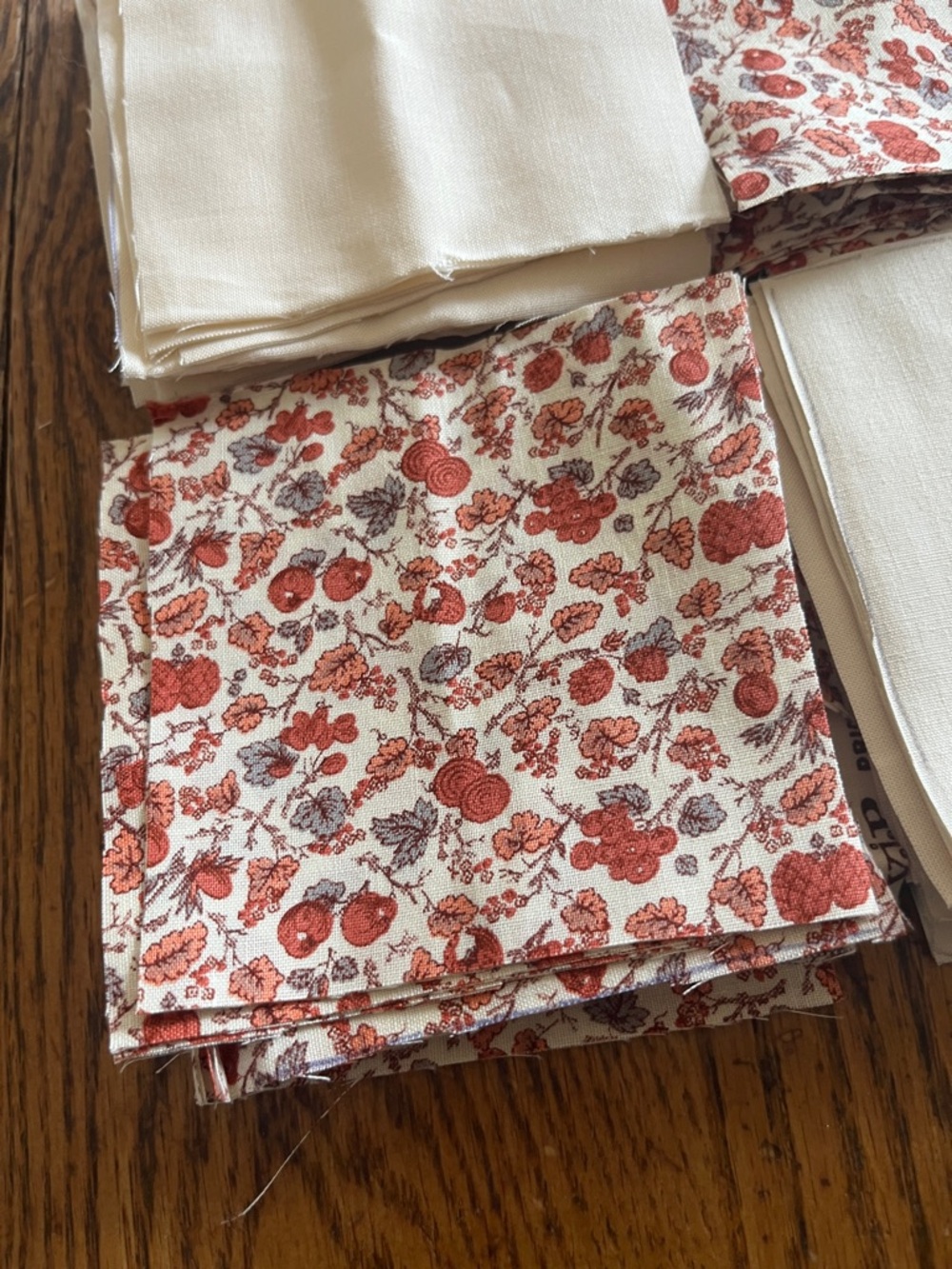 Cream and Rust Floral cottagecore cotton Fabric Squares - - Picture 2 of 4